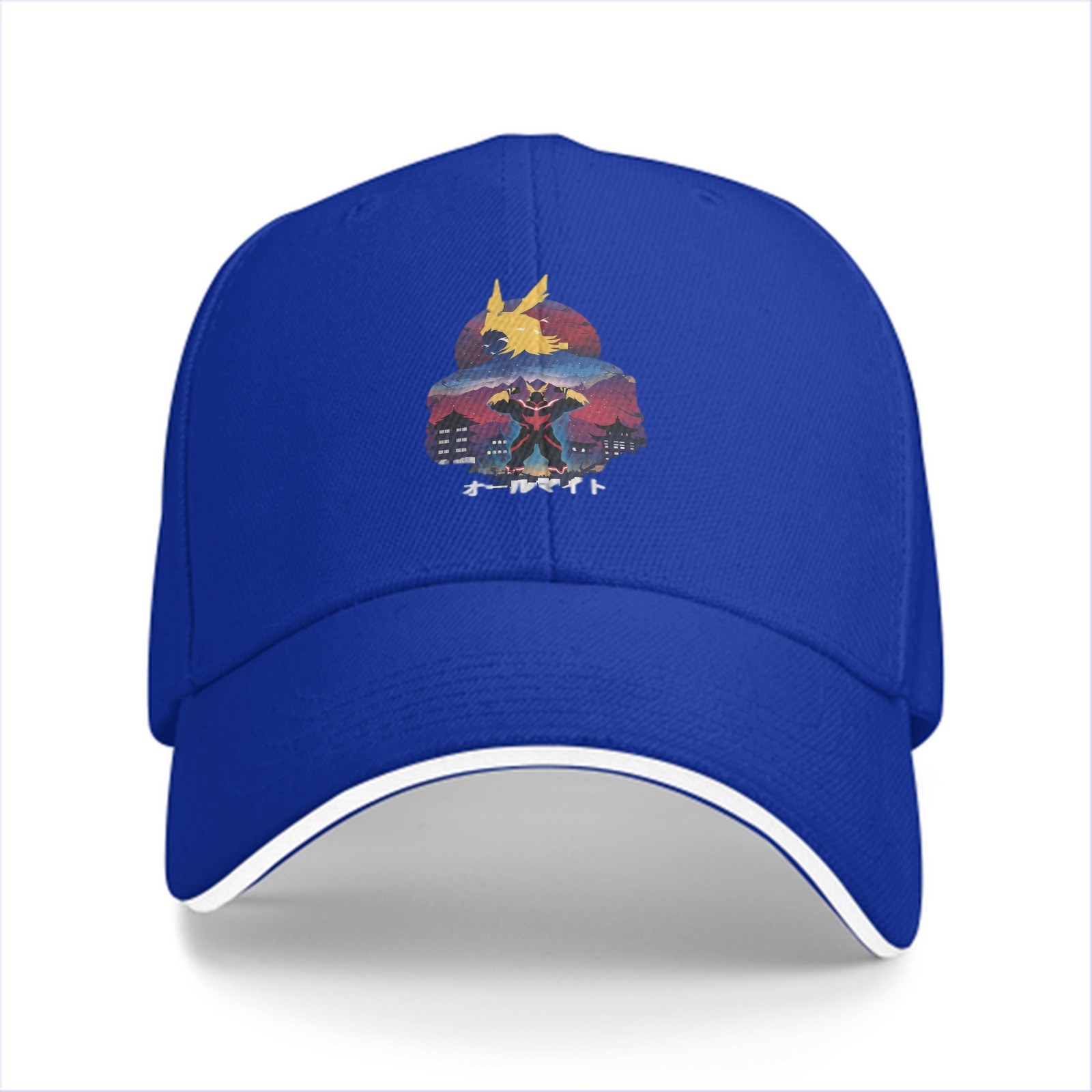 Black baseball cap with anime hero graphic print
