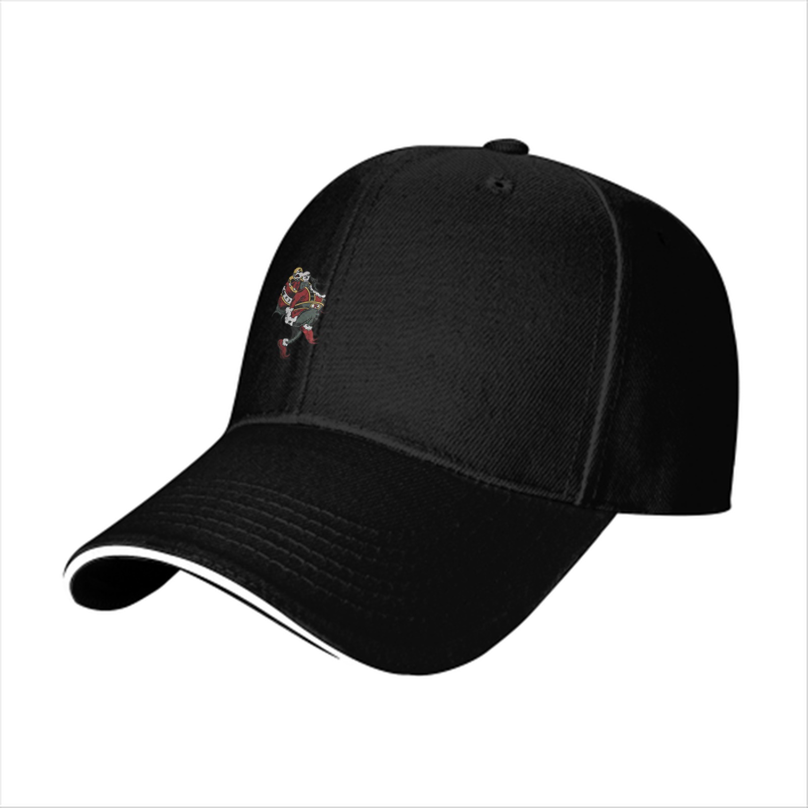 Black baseball cap with festive Santa Claus graphic