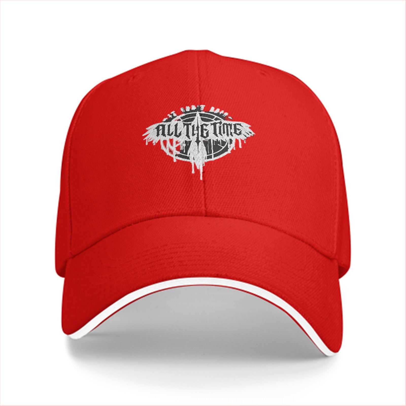 Black baseball cap with 'All The Time' graphic print