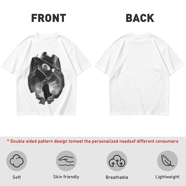 Olive T-Shirt With Noir Detective Silhouette Graphic Print
