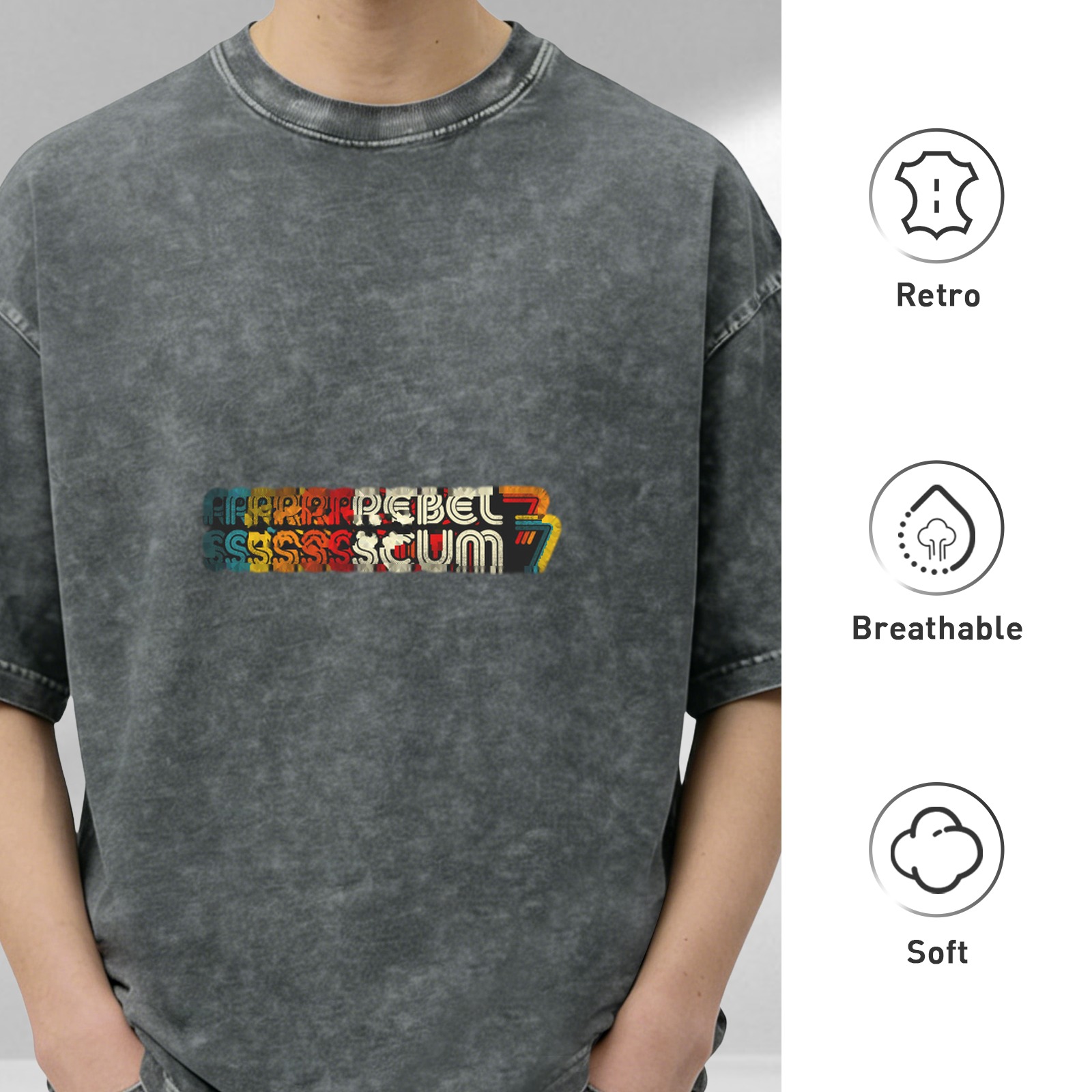 Washed Black Graphic T-Shirt With Rebel Scum Retro Print