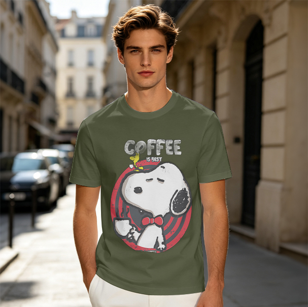 Olive Green Snoopy Coffee Is Best Graphic T-Shirt