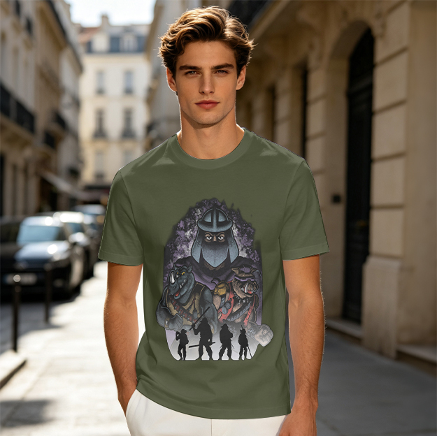Olive T-Shirt with Teenage Mutant Ninja Turtles Villains Print
