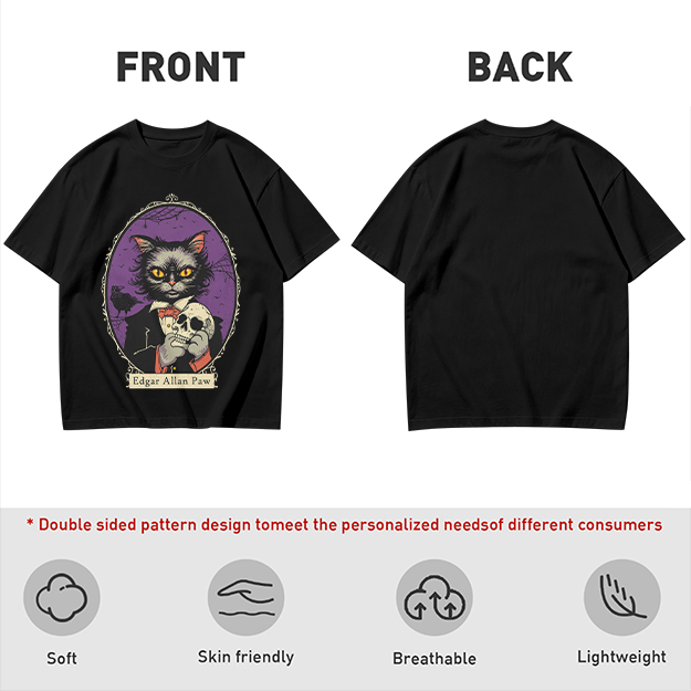 Edgar Allan Paw Cat Skull Raven Graphic Tee
