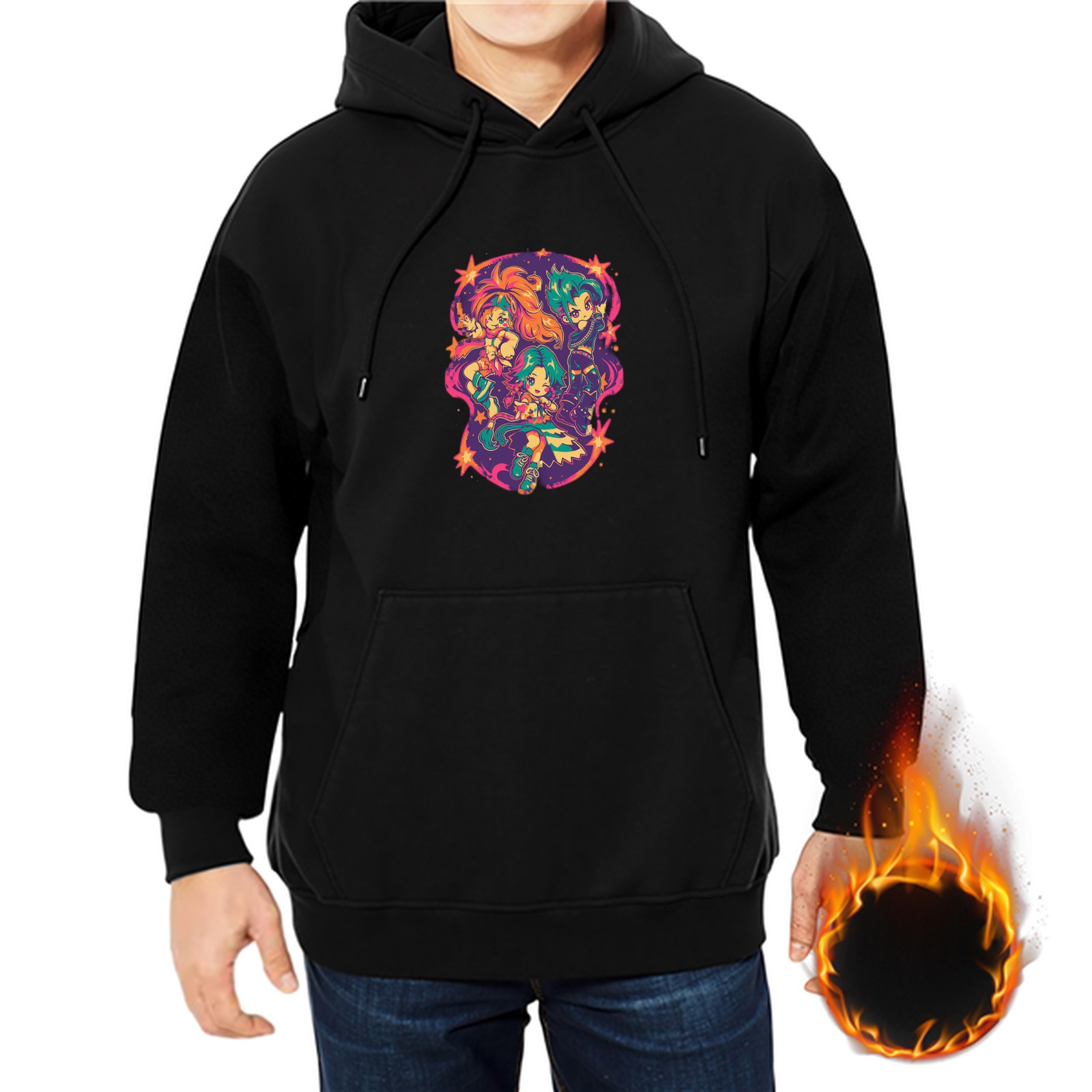Black Hoodie With Vibrant Psychedelic Skull Artwork Print