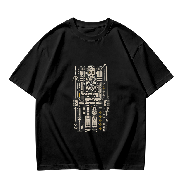 Olive T-Shirt With Mechanical Skull Weapon Art Print