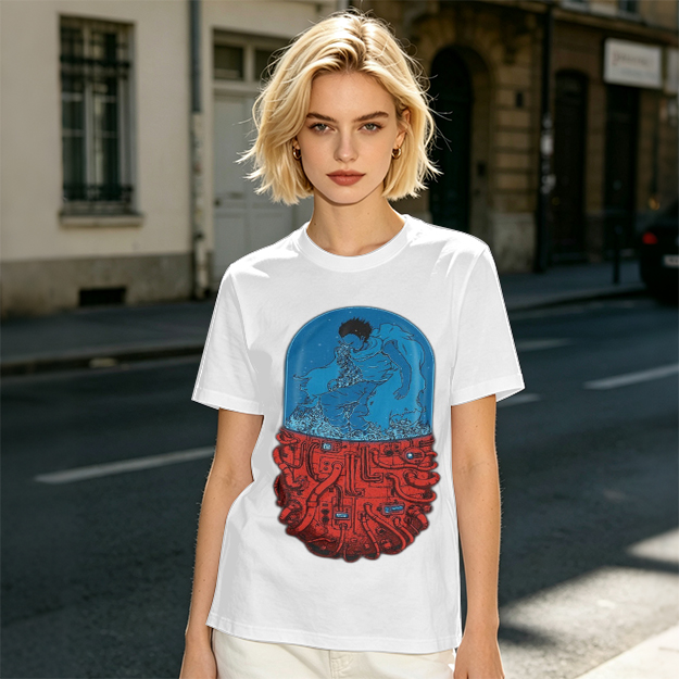 Olive T-Shirt With Surreal Capsule Water Figure Graphic
