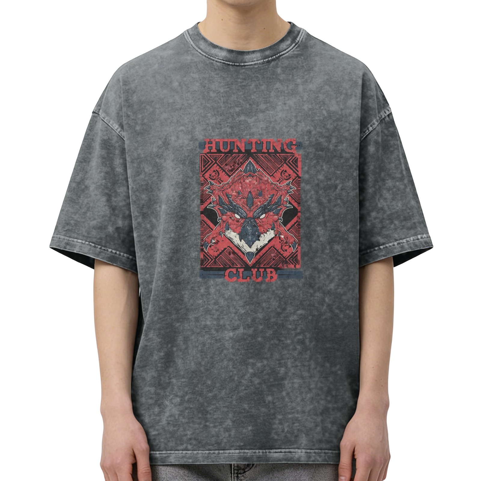 Hunting Club Monster Graphic Stone Wash Black T-Shirt