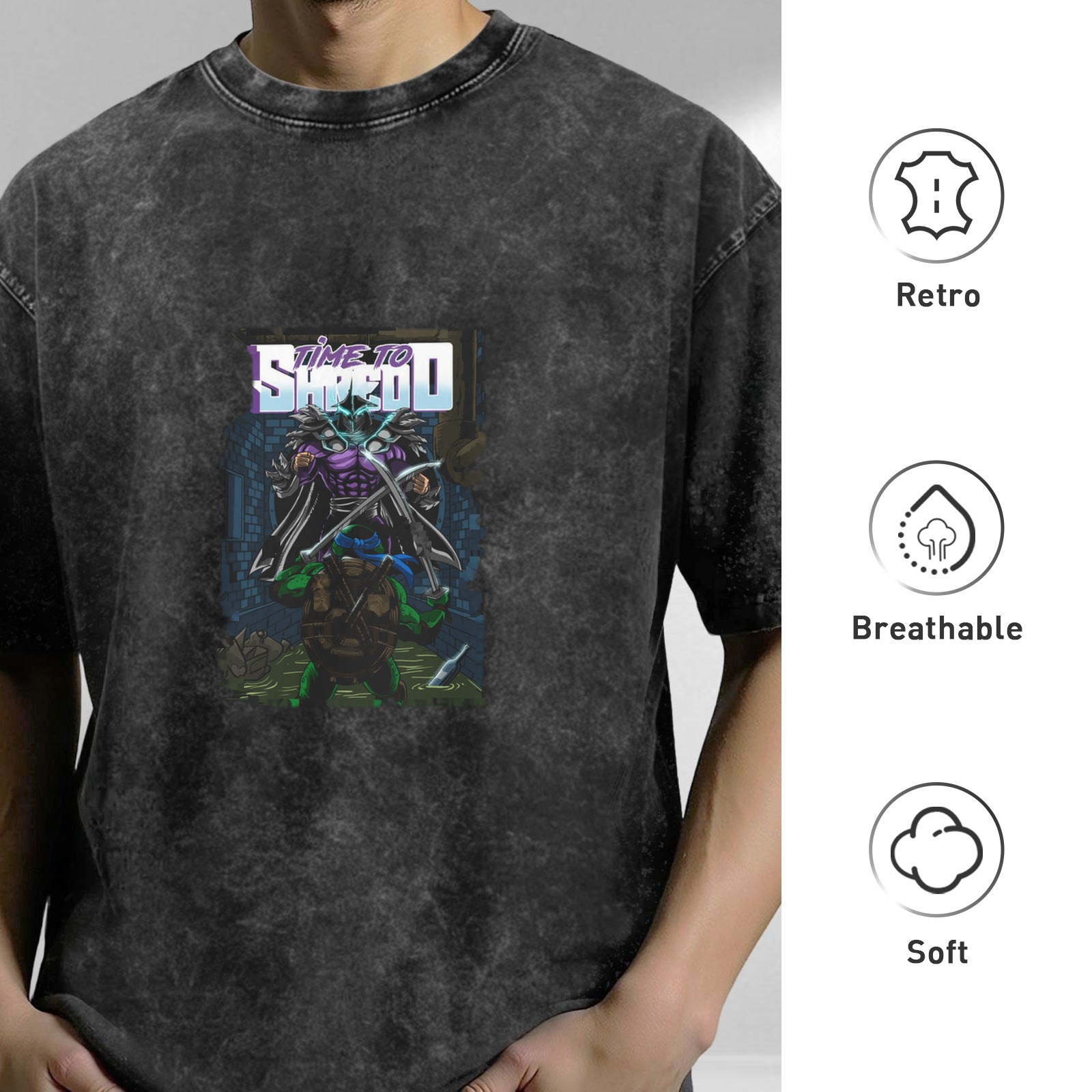 Washed Black T-Shirt With Teenage Mutant Ninja Turtles Shredder Graphic