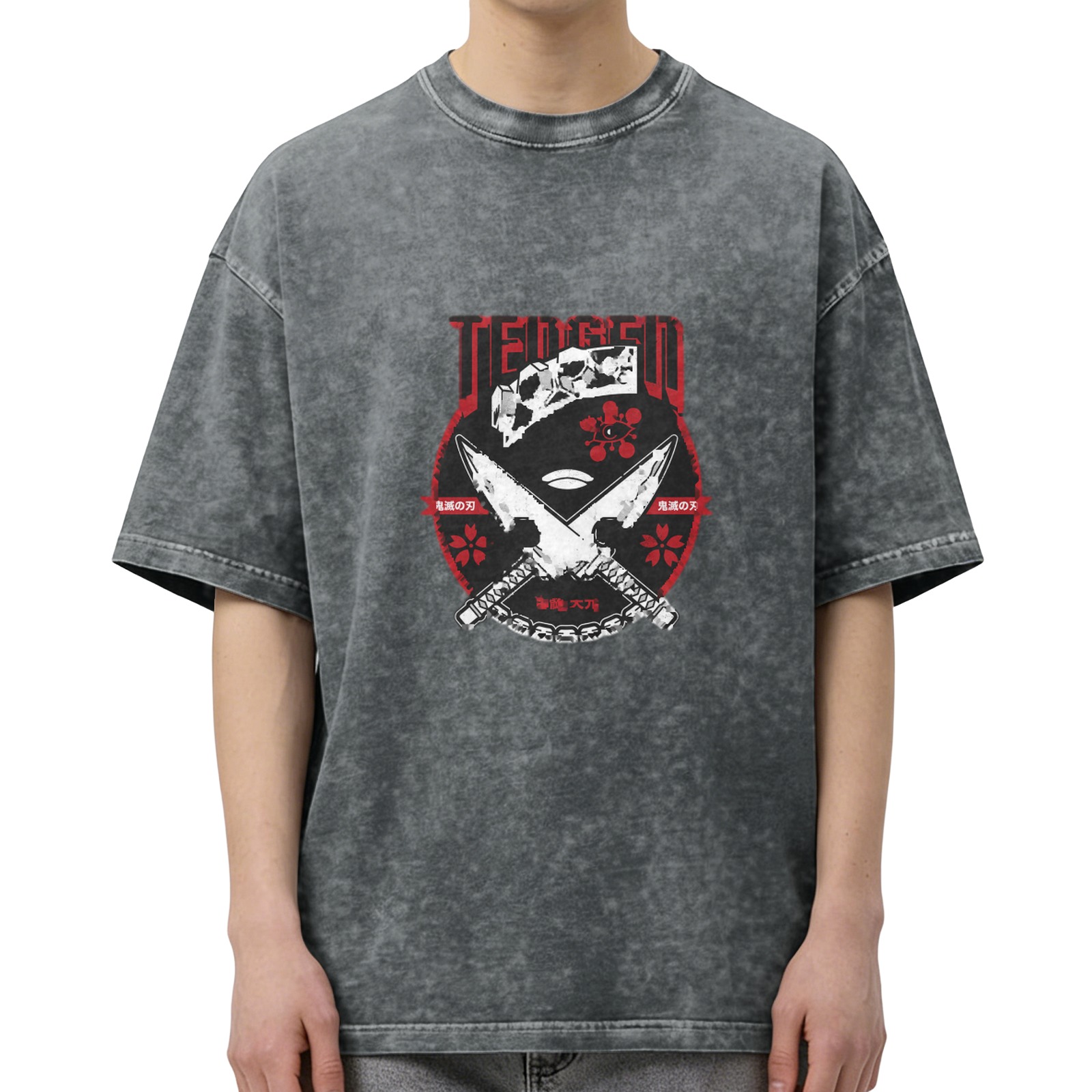 Oversized Acid Wash Anime Graphic T-Shirt