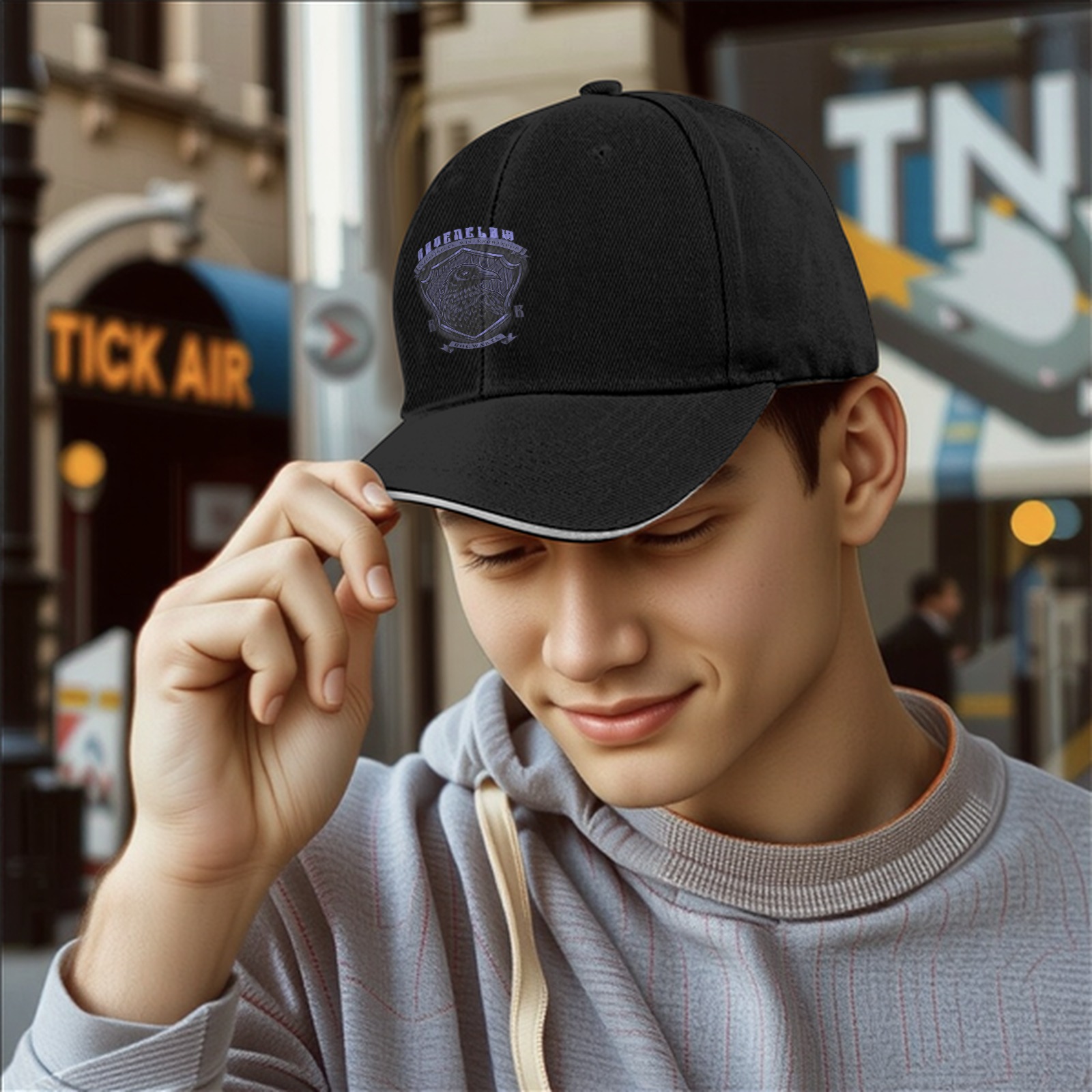 Black Ravenclaw themed baseball cap with house crest
