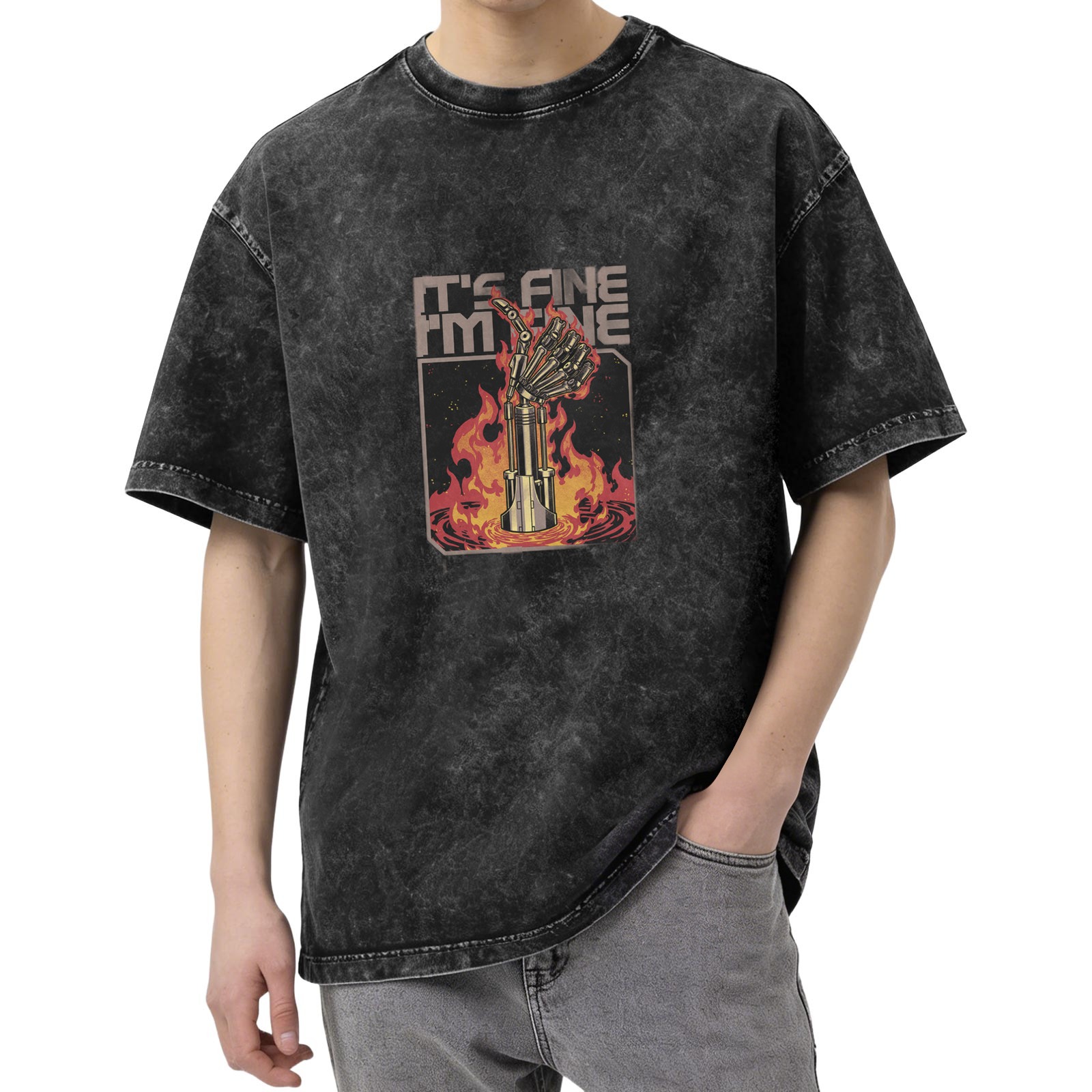 It's Fine I'm Fine Robot Hand On Fire Graphic T-Shirt