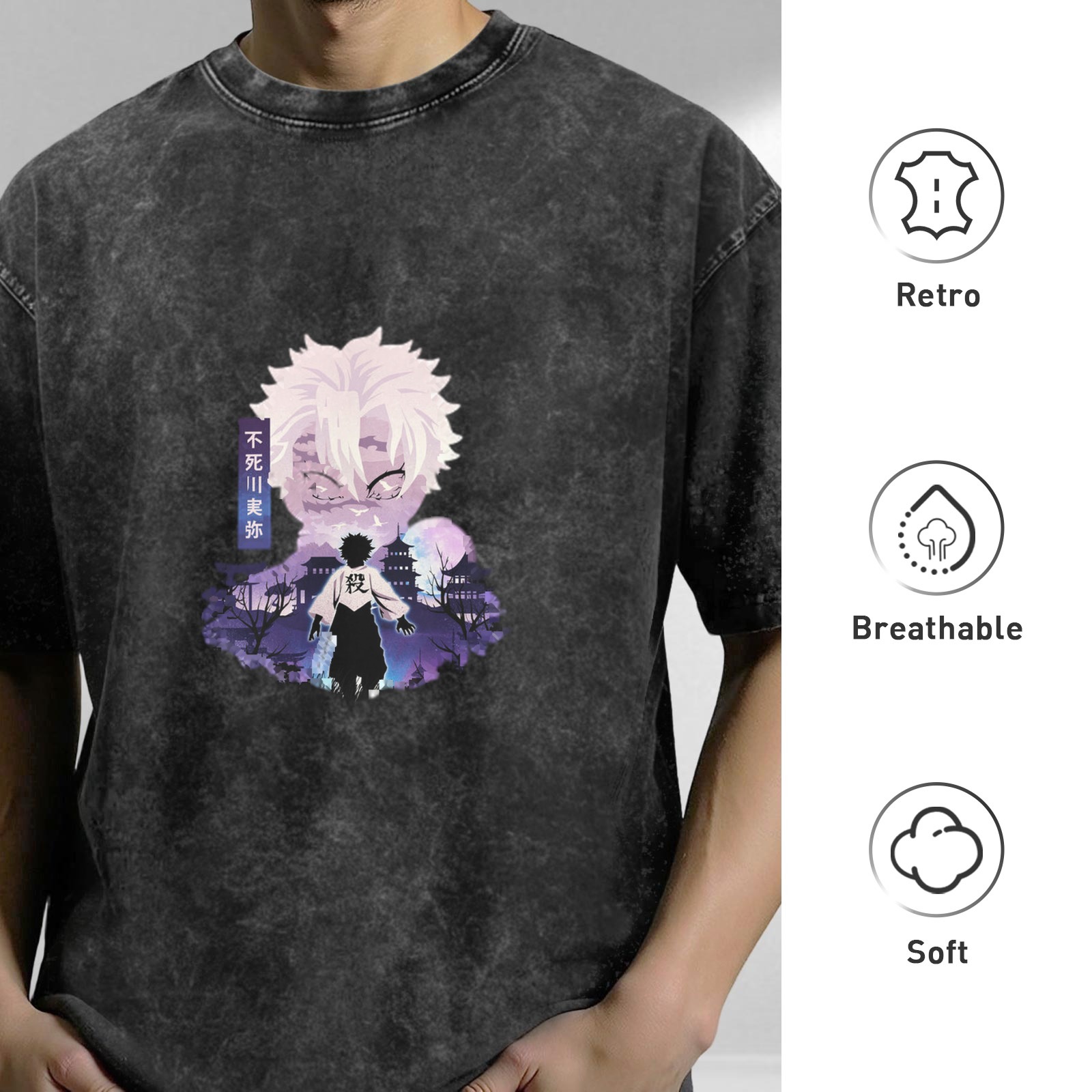 Demon Slayer Anime Character Graphic Vintage Wash T-Shirt