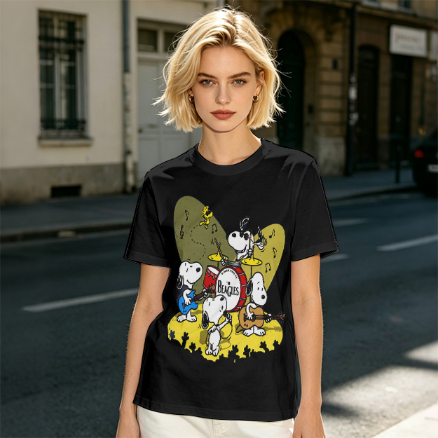 Olive T-Shirt Featuring Snoopy Band Playing Music