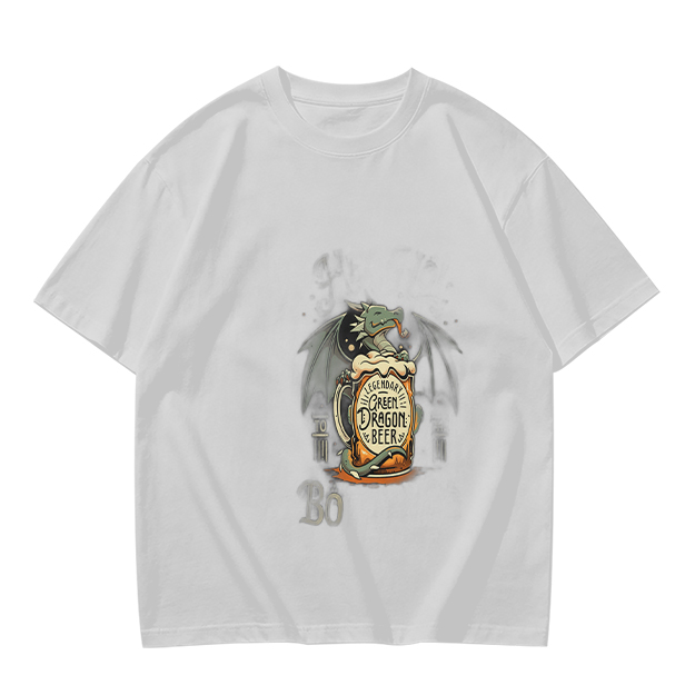 Olive Green T-Shirt with Dragon Beer Mug Graphic Print