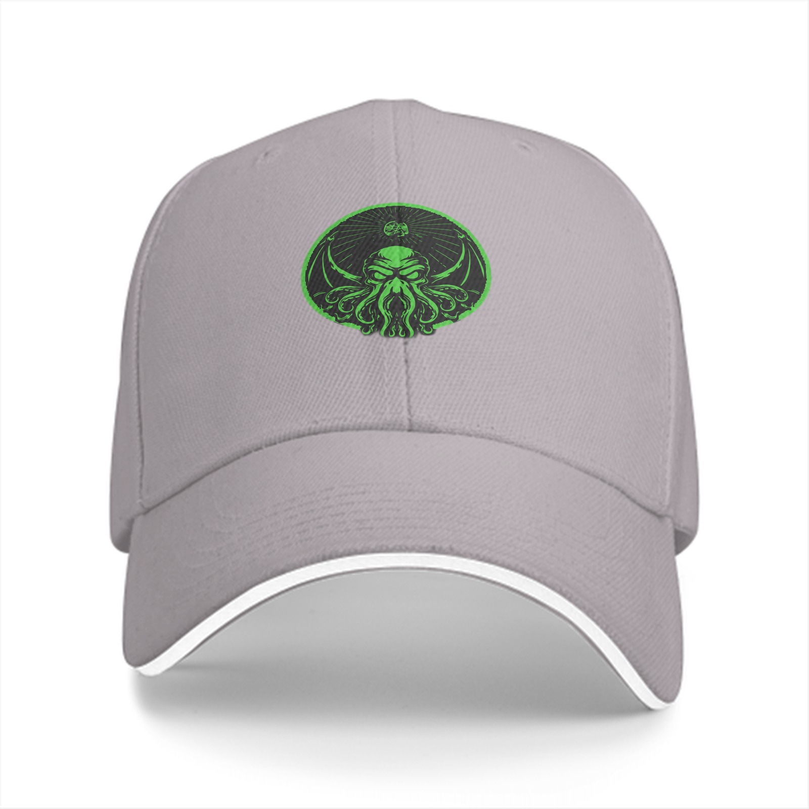 Black Baseball Cap With Green Cthulhu Emblem Design