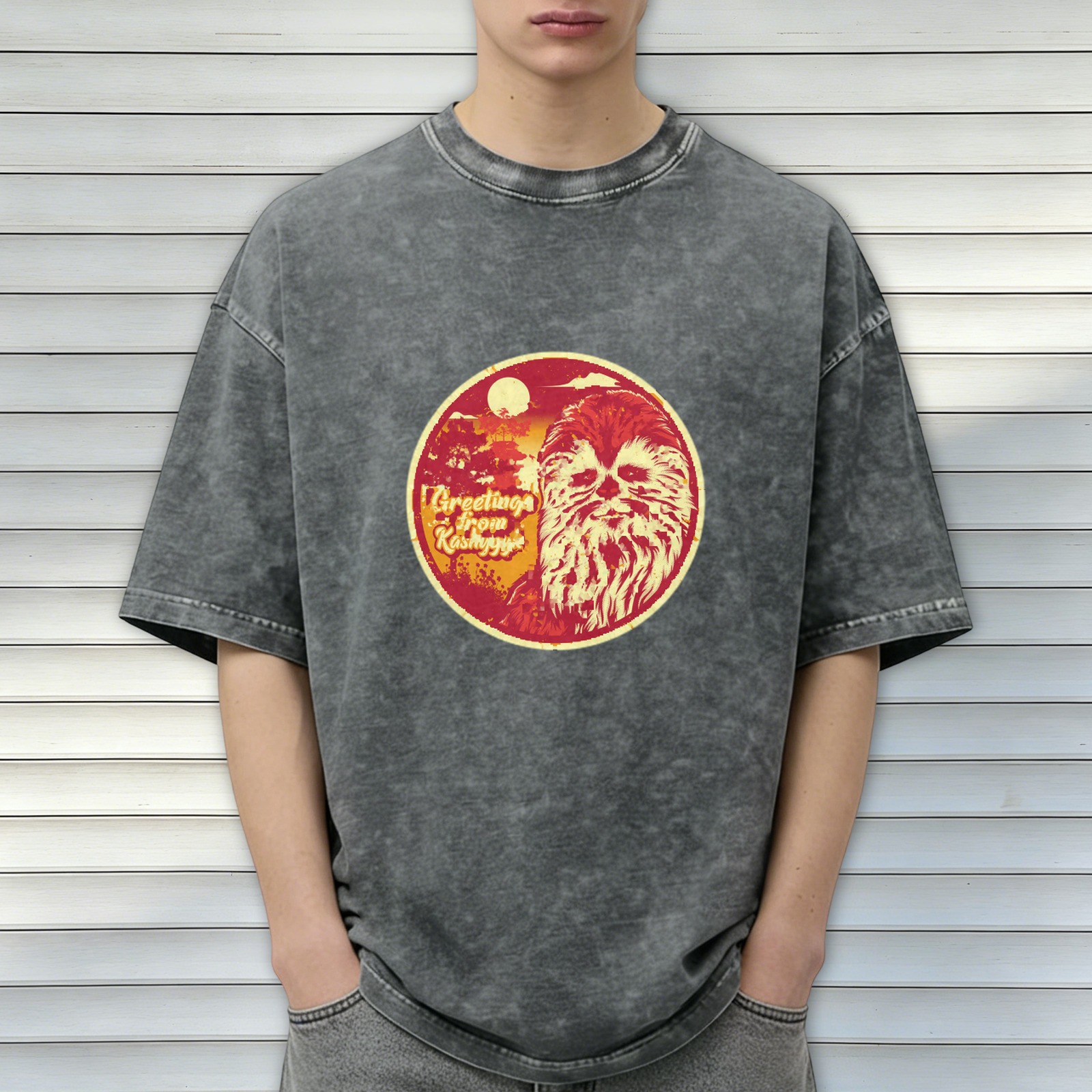 Greetings from Kashyyyk Chewbacca Graphic Acid Wash T-Shirt