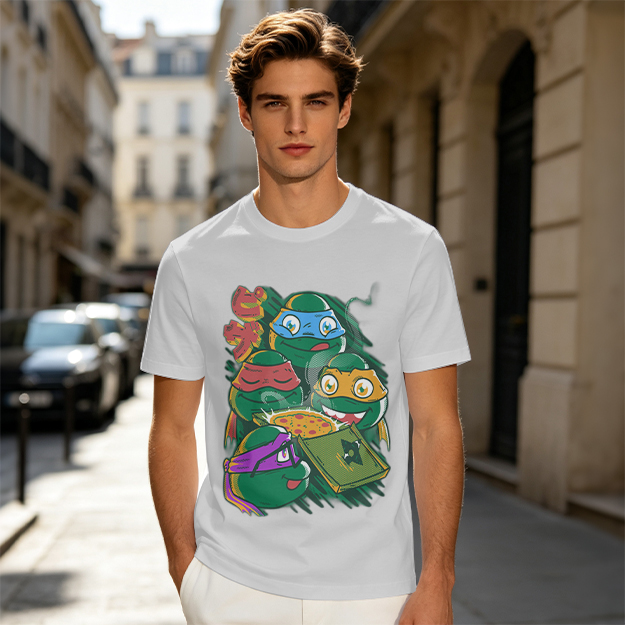 Olive T-Shirt Featuring Teenage Mutant Ninja Turtles With Pizza