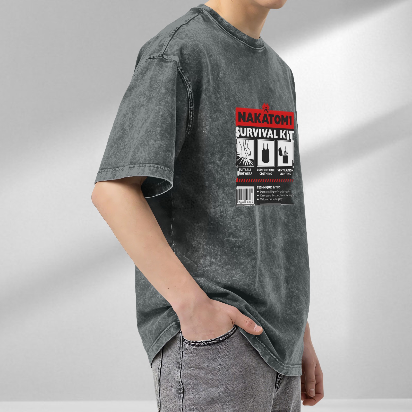 Nakatomi Survival Kit Graphic Acid Wash T-Shirt