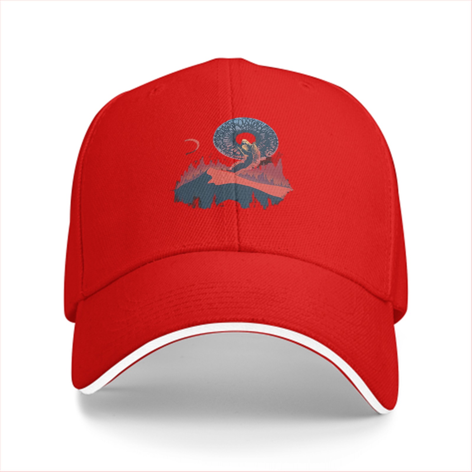Black Baseball Cap With Surreal Celestial Mountain Art Print