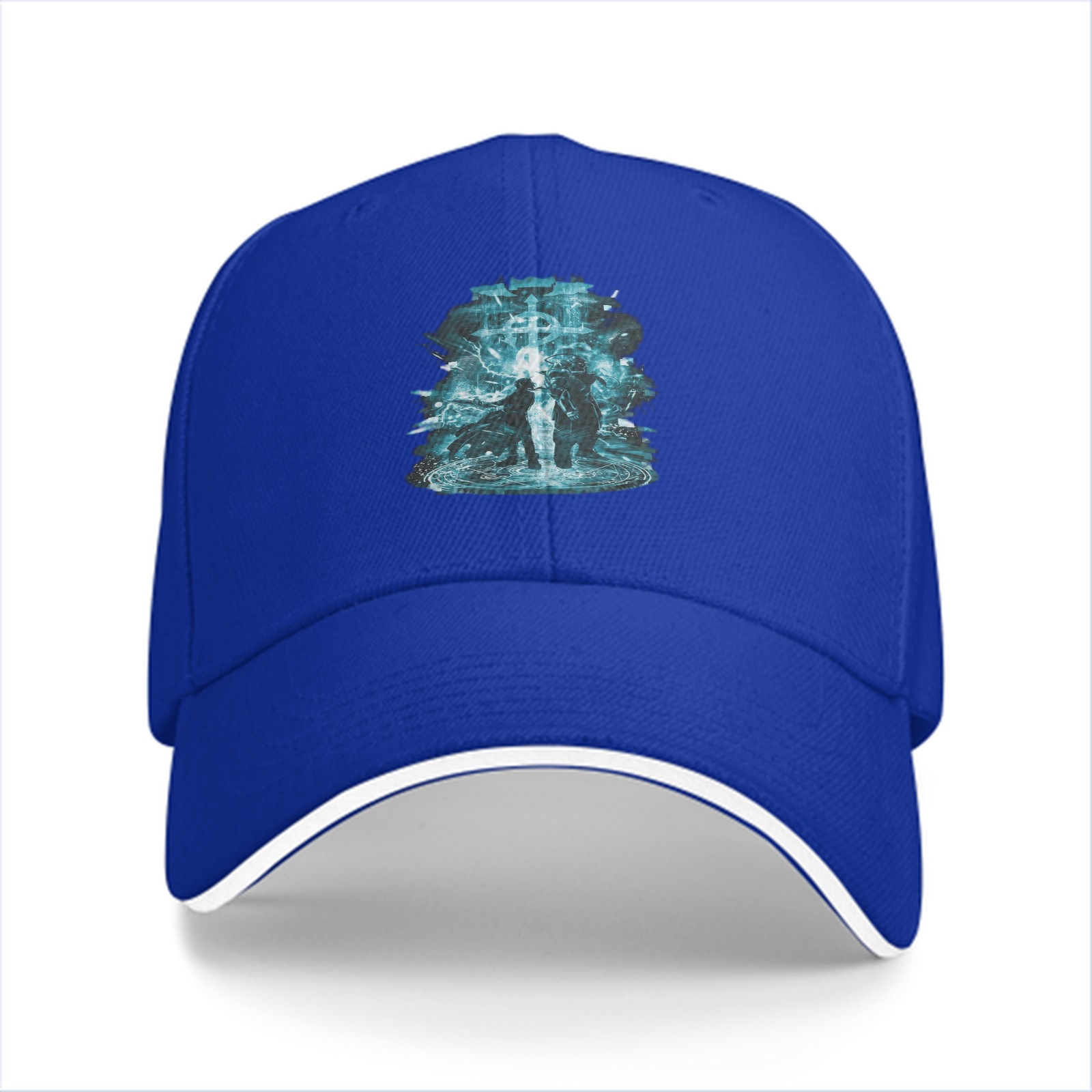 Black Baseball Cap With Fantasy Battle Themed Graphic Print