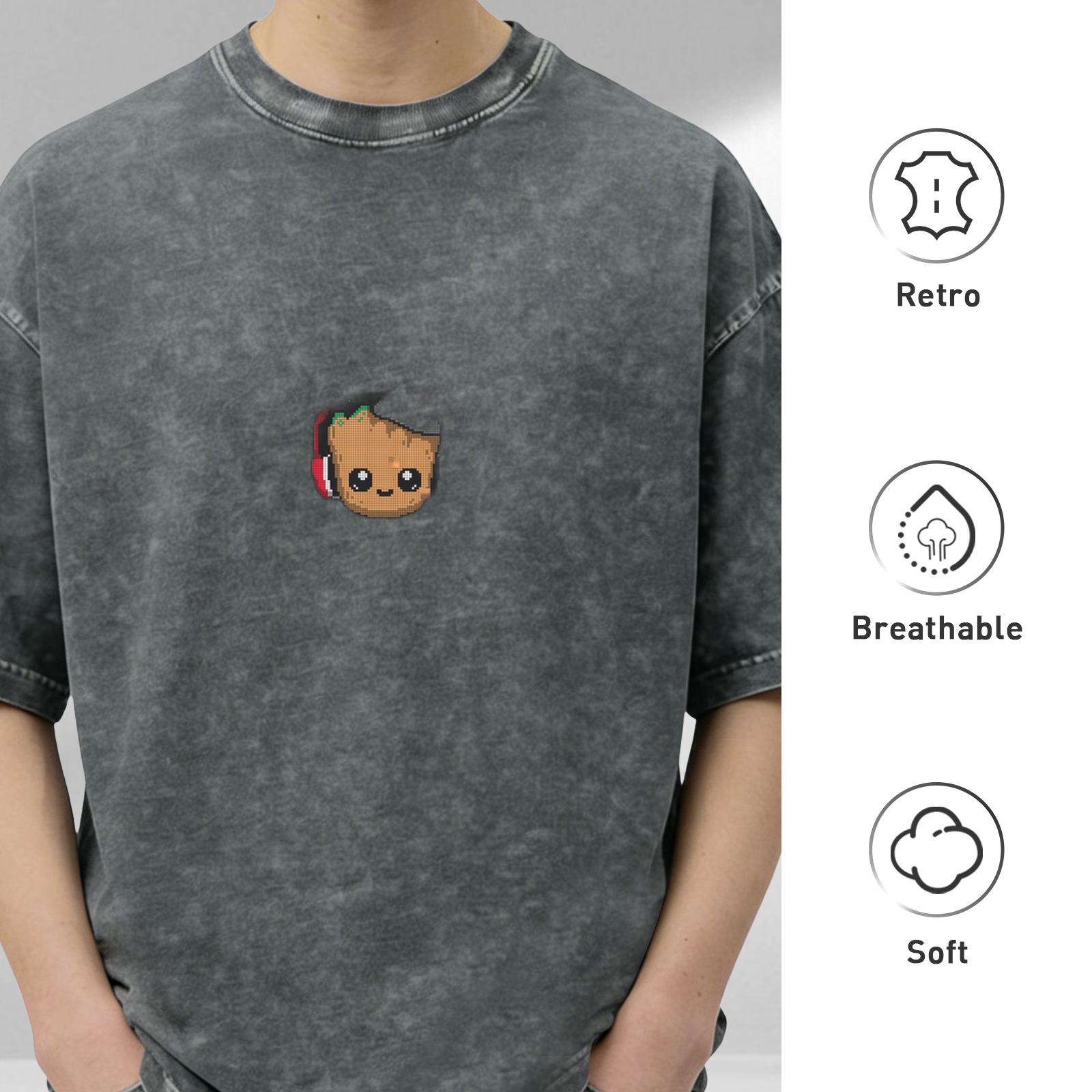 Oversized acid wash t-shirt with cute Baby Groot graphic