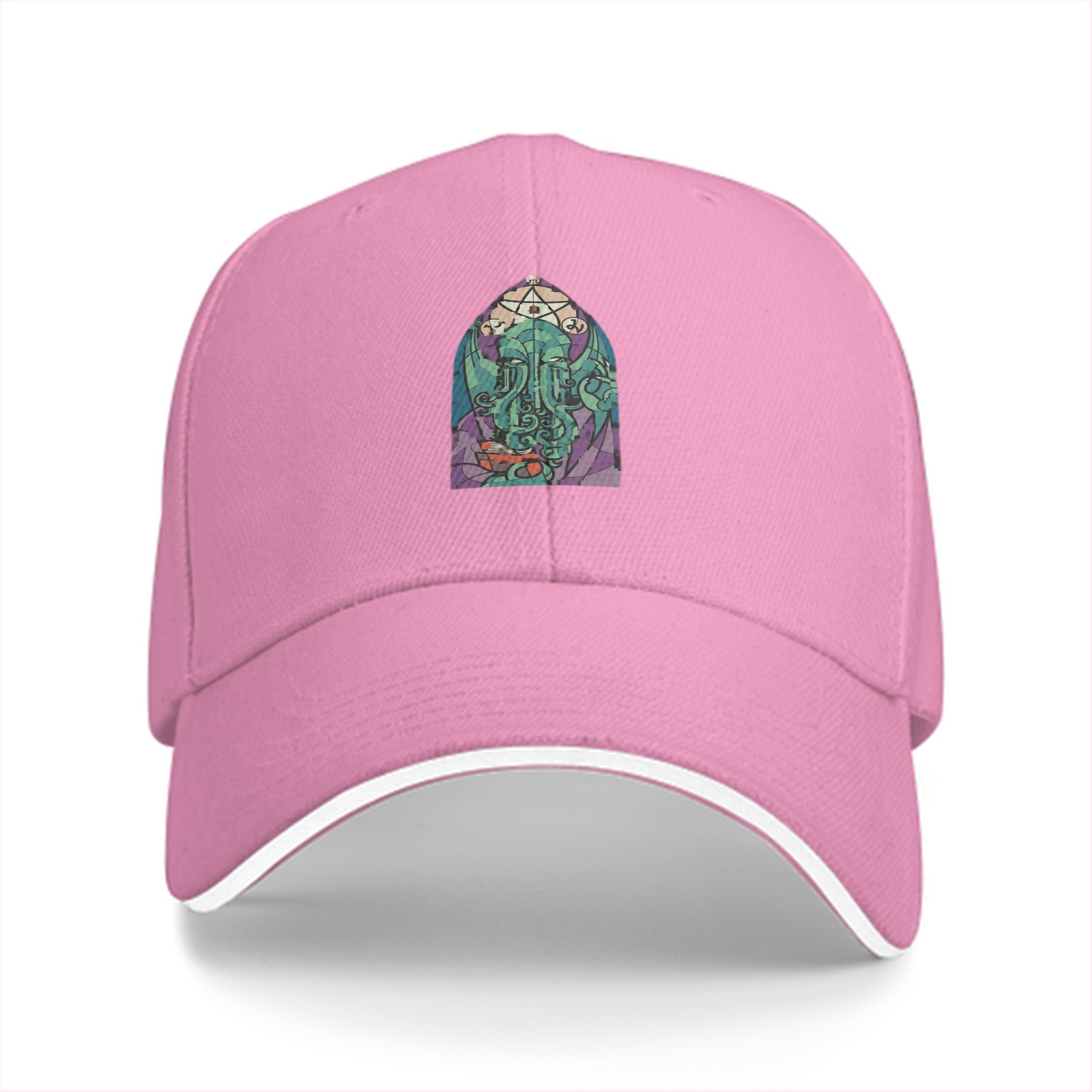 Black Baseball Cap with Cthulhu Stained Glass Style Graphic