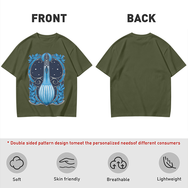 Olive T-Shirt With Art Nouveau Celestial Lute Graphic Print