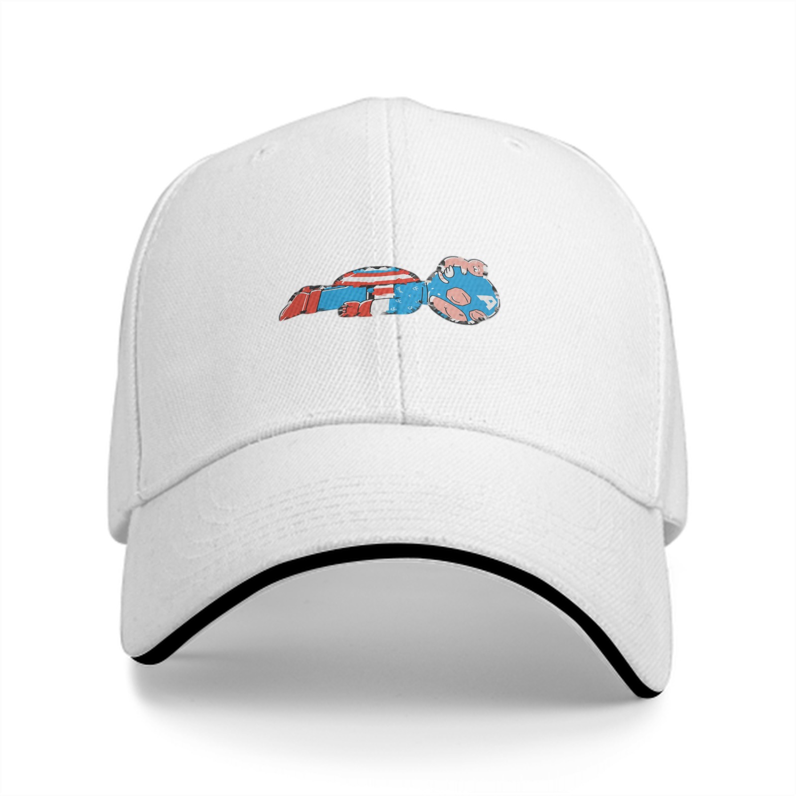 Black Baseball Cap With Mini Captain America Graphic Print