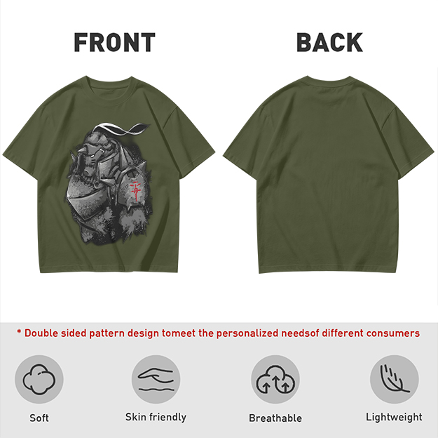 Olive T-shirt with Fullmetal Alchemist Alphonse Armor Graphic