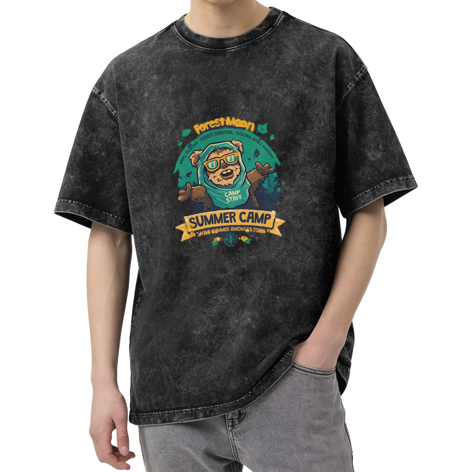 Washed Black Summer Camp Ewok Graphic T-Shirt