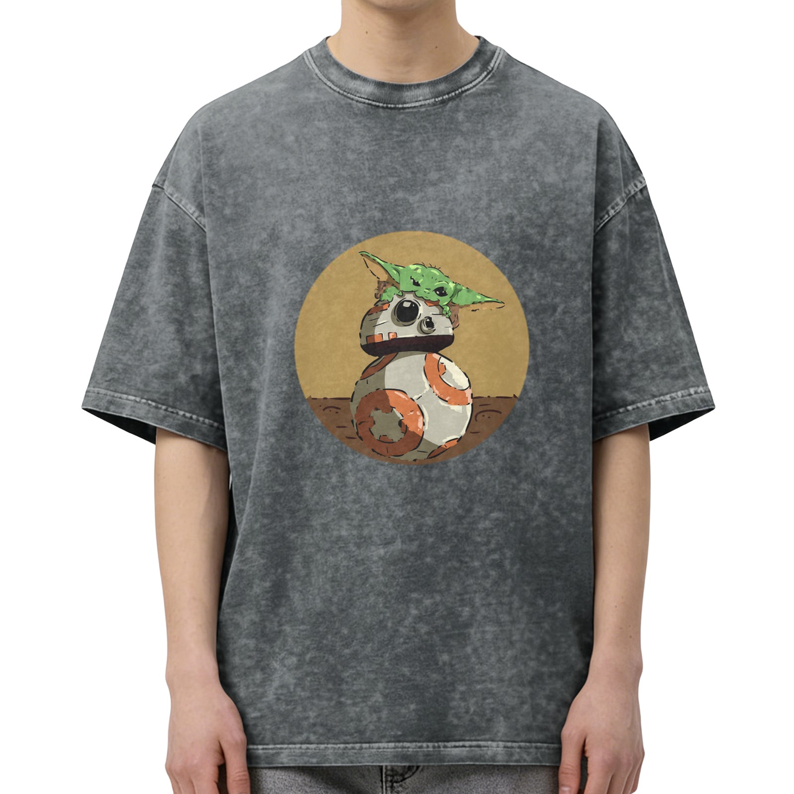 Star Wars Baby Yoda and BB-8 Graphic Washed Black T-Shirt