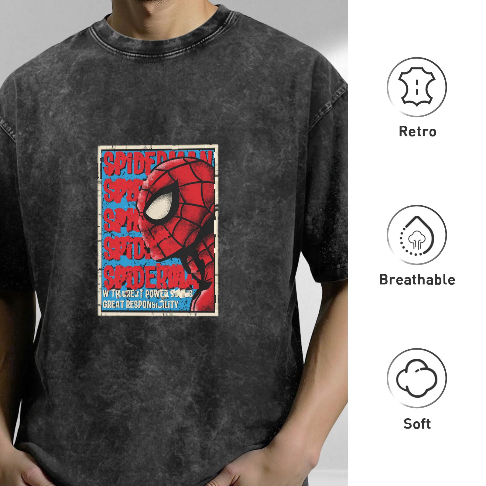 Washed Black Spider-Man Graphic Oversized T-Shirt