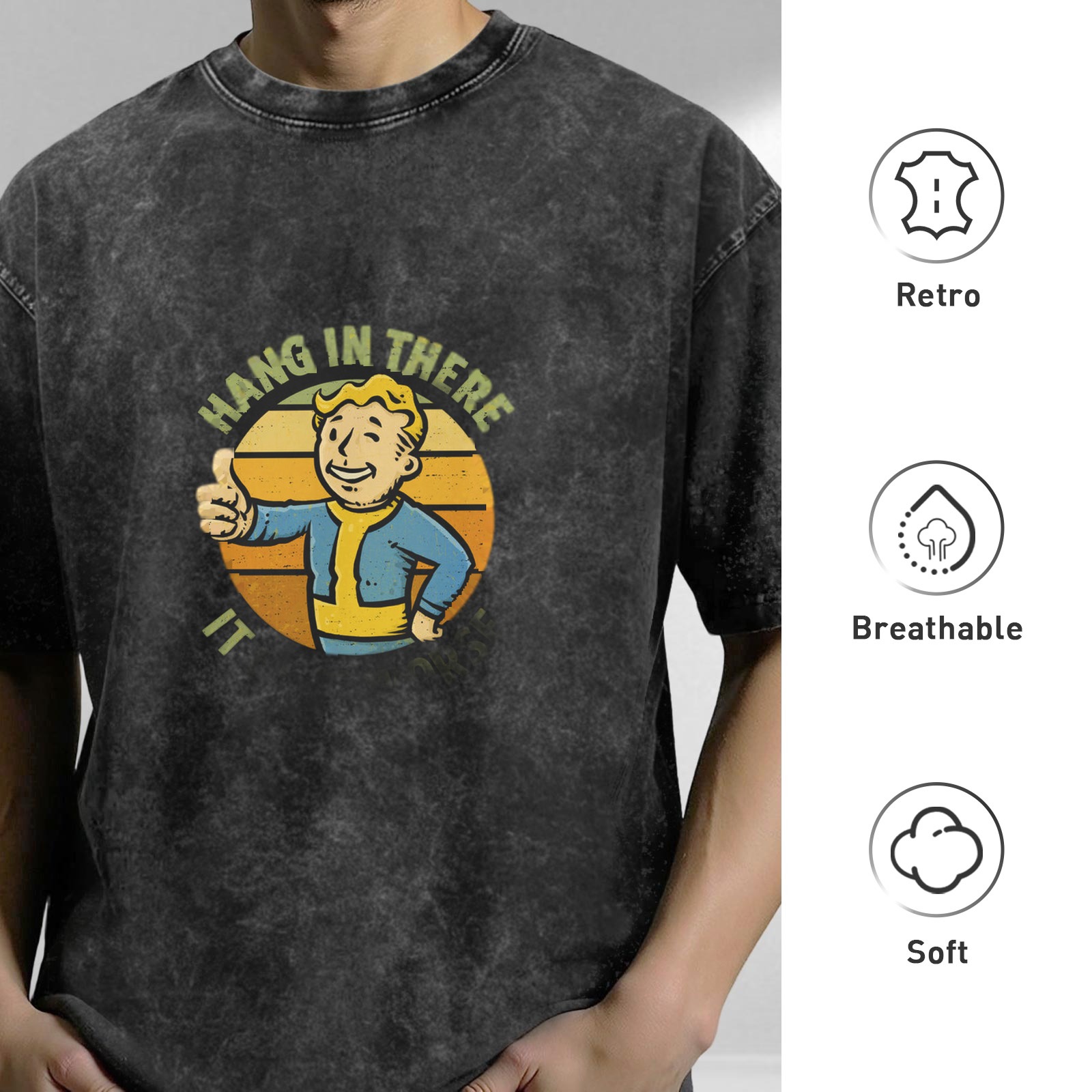 Fallout Vault Boy 'Hang In There' Vintage Wash Graphic T-Shirt