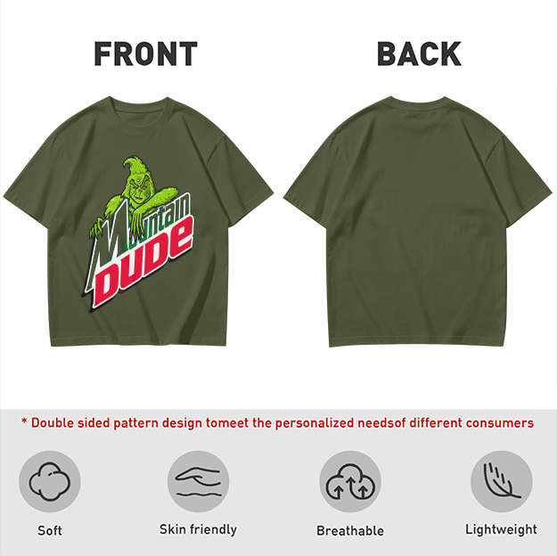 Olive T-Shirt with Grinch Mountain Dude Graphic Print
