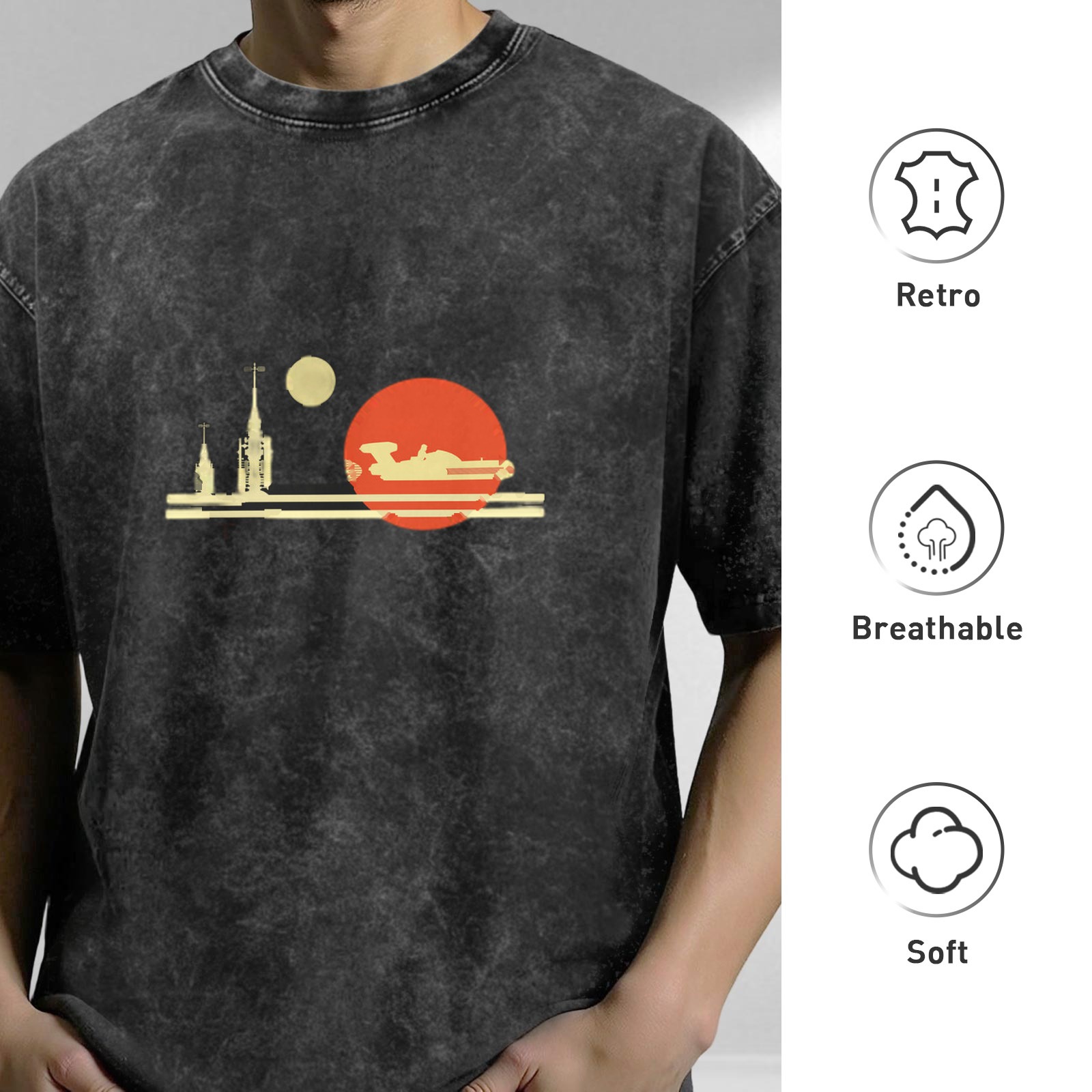 Star Wars Tatooine Sunset Graphic Oversized Stone Wash T-Shirt