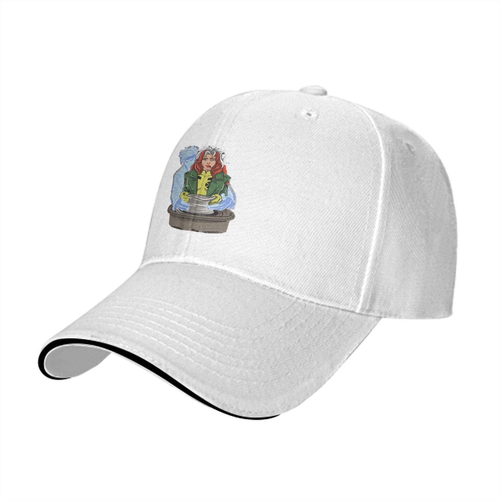 Black baseball cap with X-Men Rogue character graphic print
