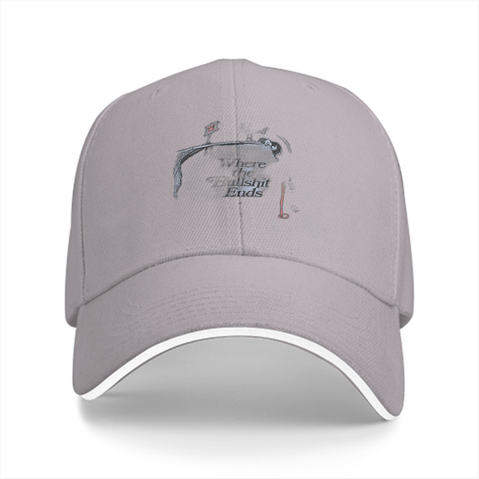 Black Baseball Cap With Fishing Themed Graphic Print