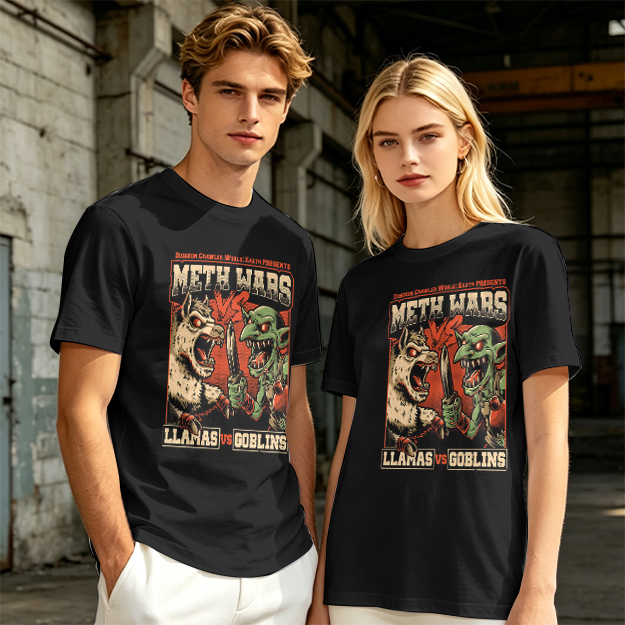 Meth Wars Llamas vs Goblins Graphic T-Shirt