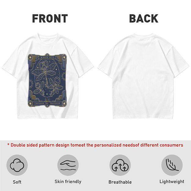 Olive t-shirt with winged keys tarot-style graphic design