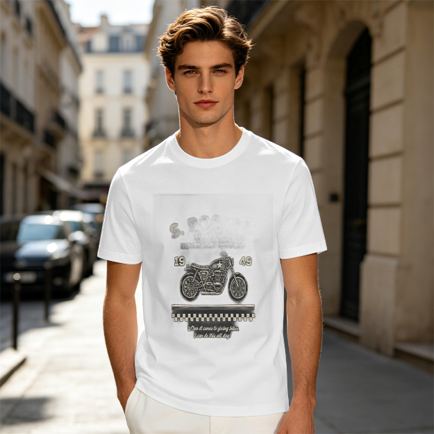 Olive Motorcycle Graphic T-Shirt With 1949 Checkered Print