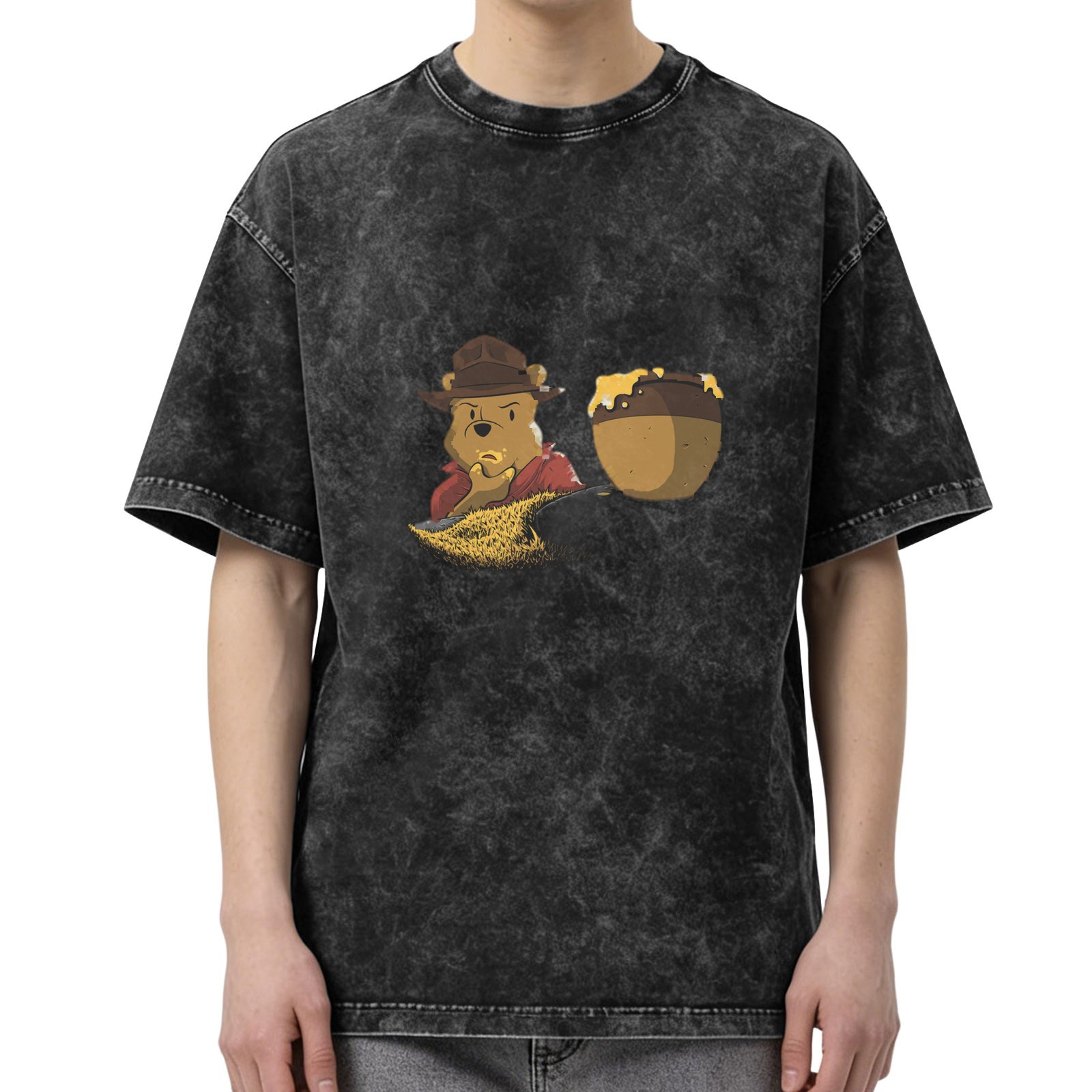 Winnie the Pooh Honey Pot Graphic Acid Wash Black T-Shirt