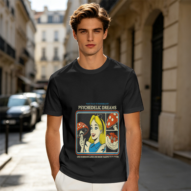 Psychedelic Dreams Alice in Wonderland Mushroom Graphic T-Shirt