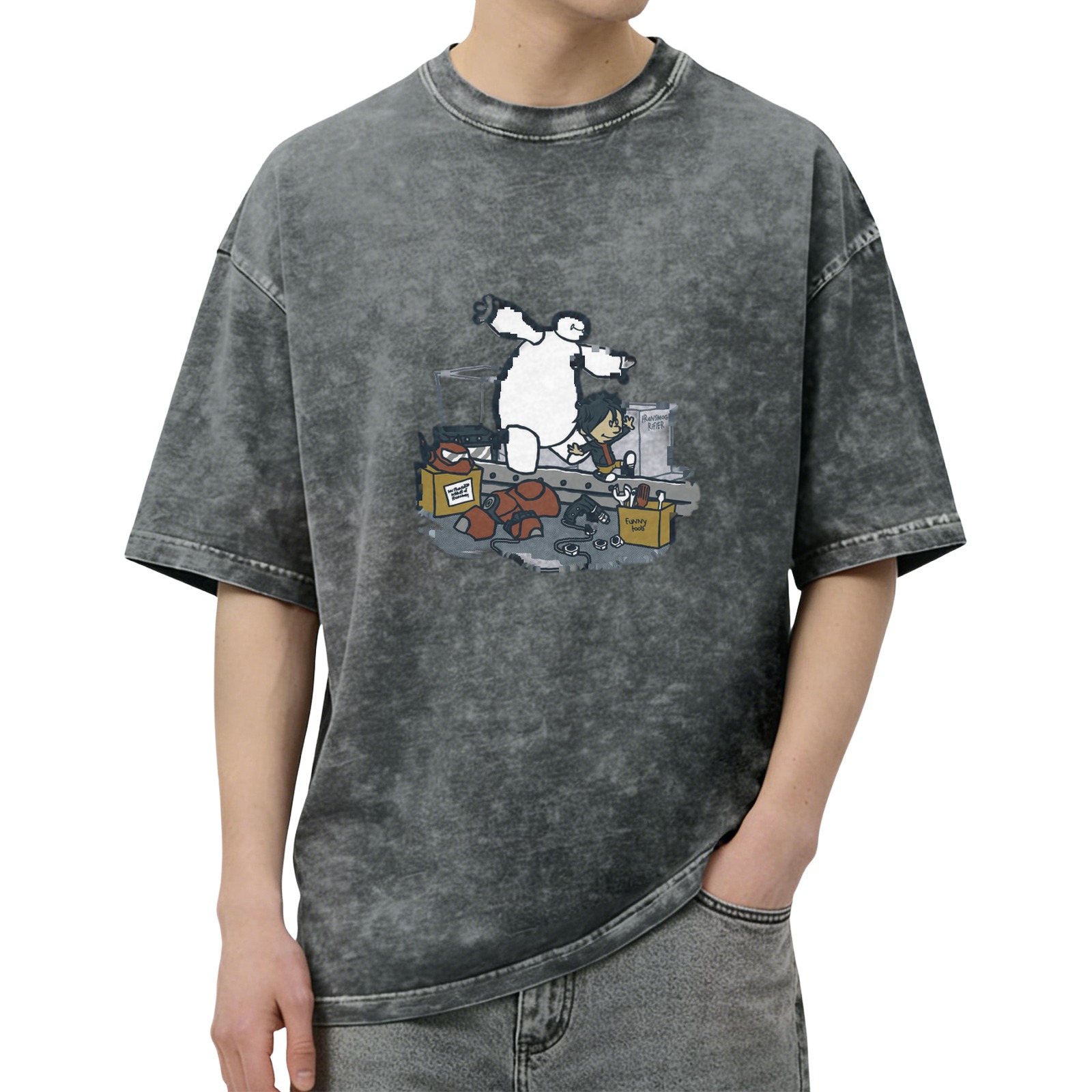 Washed graphic t-shirt with Baymax and Hiro Hamada design