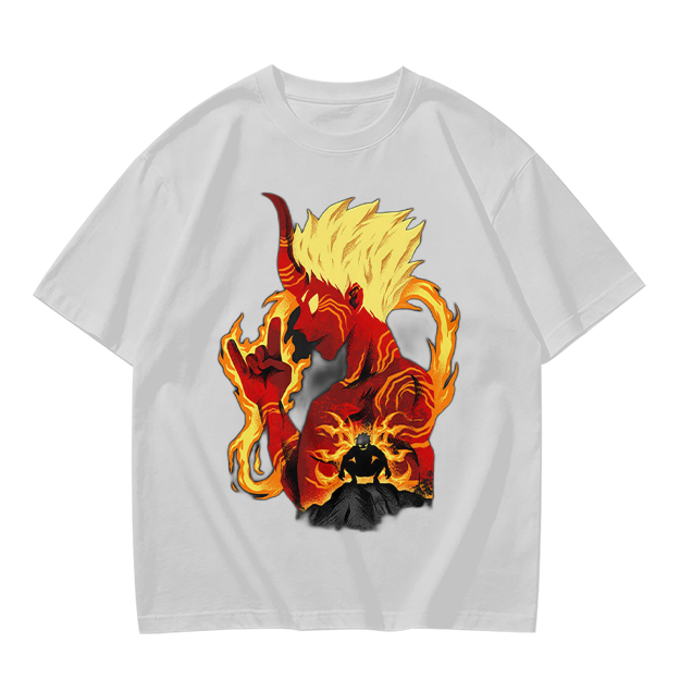 Oni Demon Flame Graphic Olive Green Casual T-Shirt