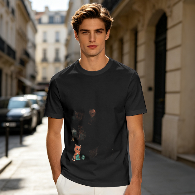 Olive Green Graphic T-Shirt With Cute Animal Print