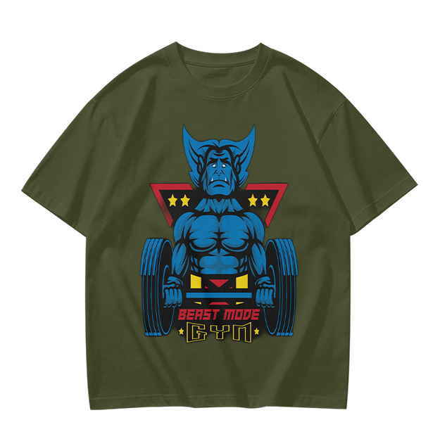 Olive T-Shirt With Beast Mode Gym Lifting Graphic Print