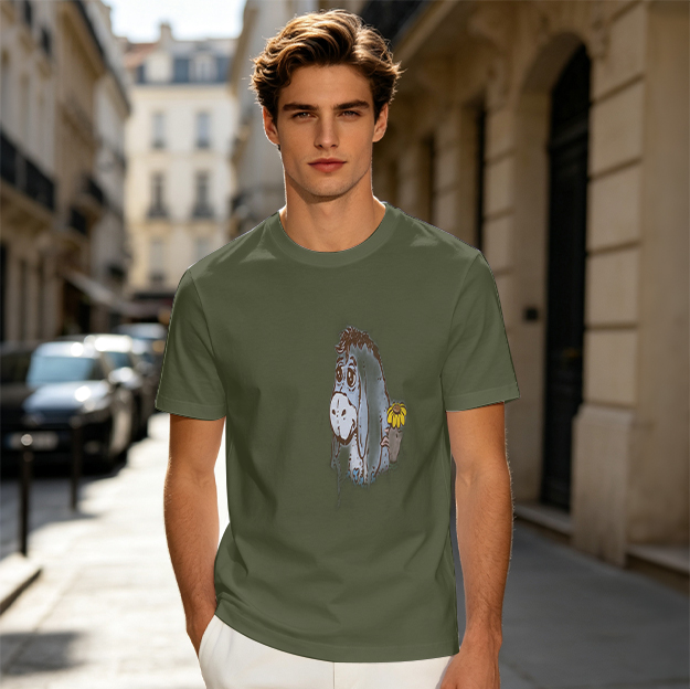 Olive T-Shirt With Eeyore Donkey And Sunflower Graphic Print
