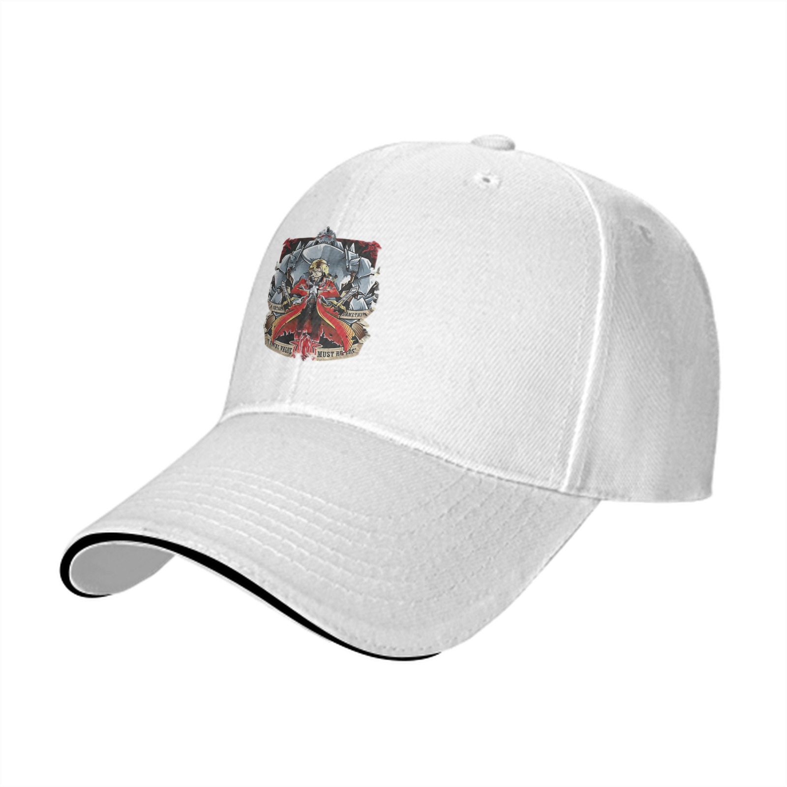 Black Baseball Cap with Fullmetal Alchemist Anime Graphic Print
