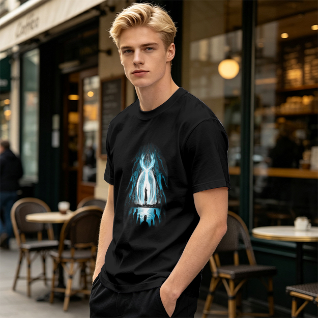 Olive T-Shirt With Glowing Deer Patronus Silhouette Art Print